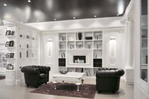 boiserie bianca e argento libreria-turati boiseries