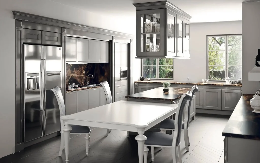 cucina con pensile a isola laccata-turati boiseries