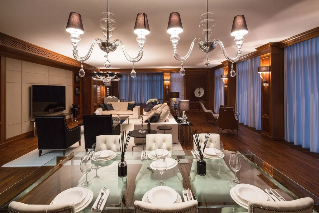 living e pranzo contemporaneo boiserie in noce turati boiseries